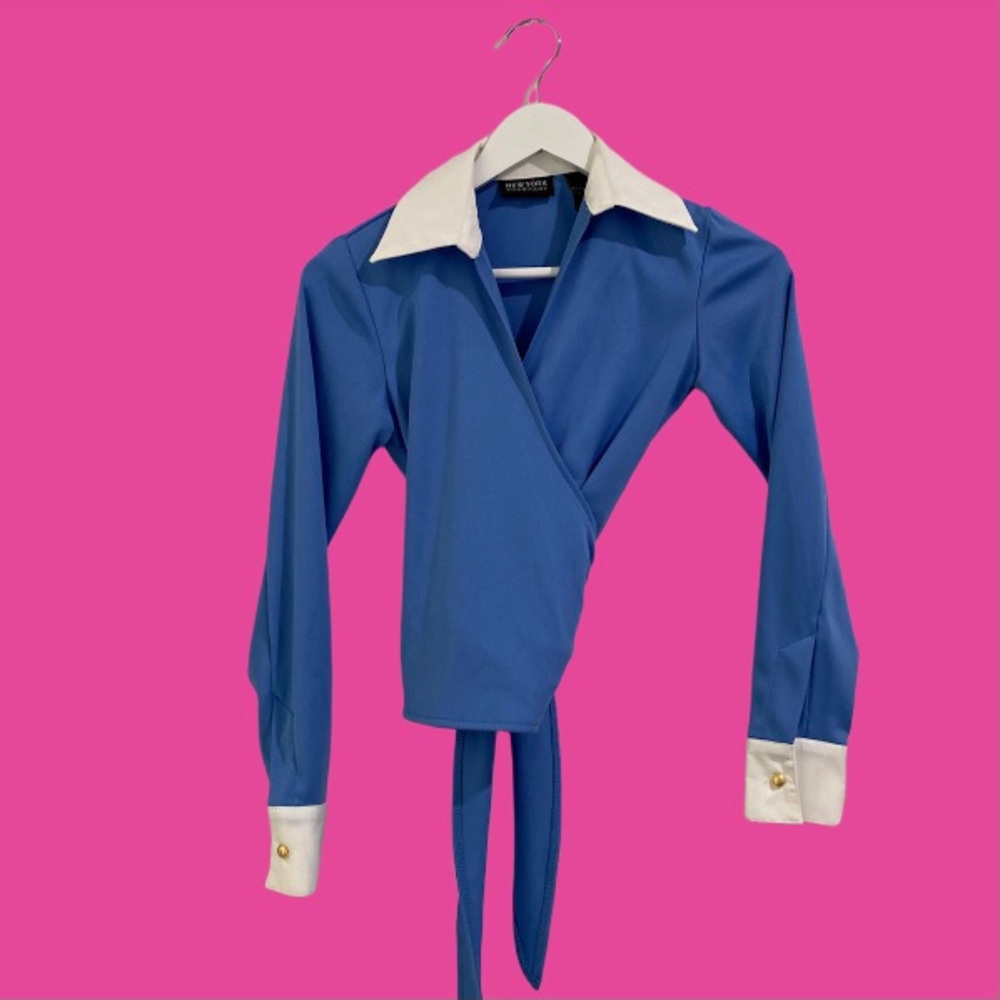 Blue wrap blouse